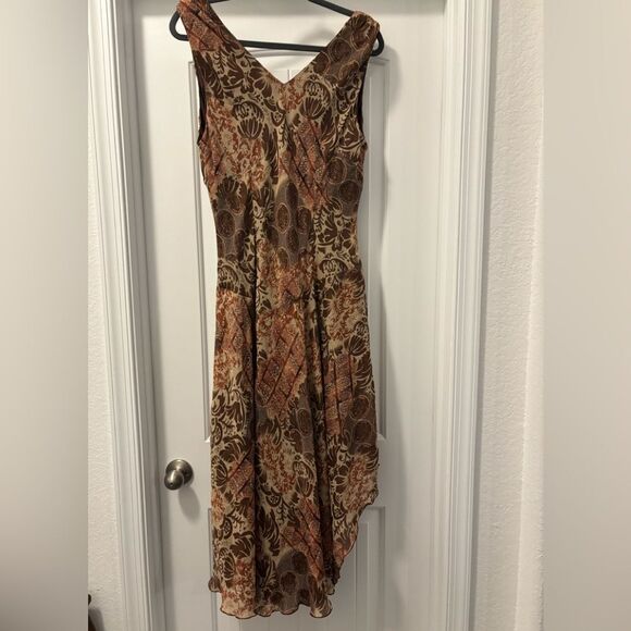 Rabbit Rabbit Rabbit Designs Elegant Brown Patterned Dress Size 16 Boho Vintage - Picture 3 of 6